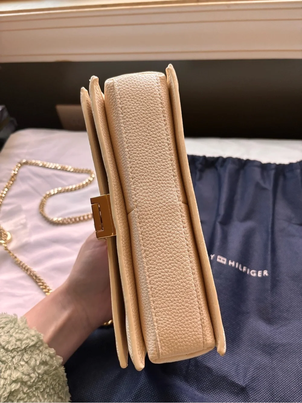 Tommy Hilfiger Cream Pebbled faux Leather Clutch with Gold Hardware